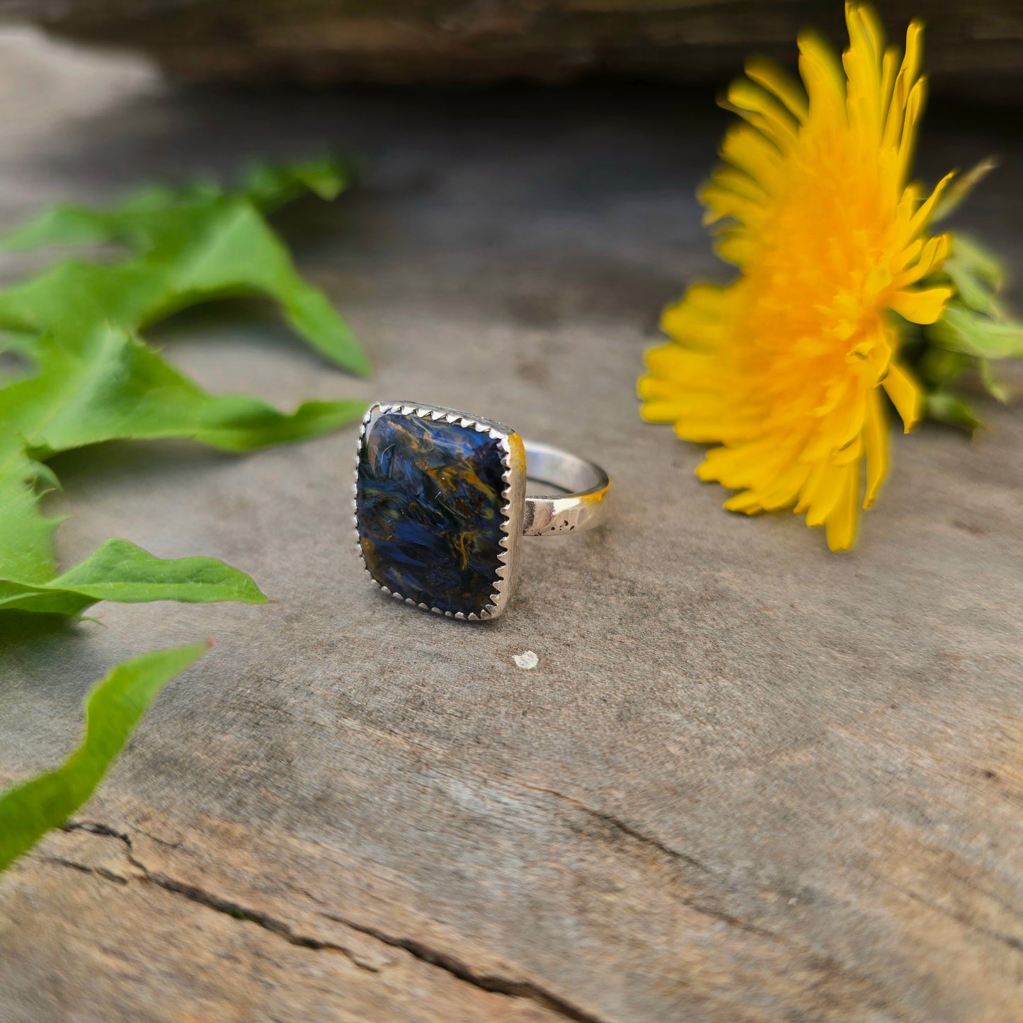 Pietersite Hand-Forged Sterling Silver Rounded Square Ring
