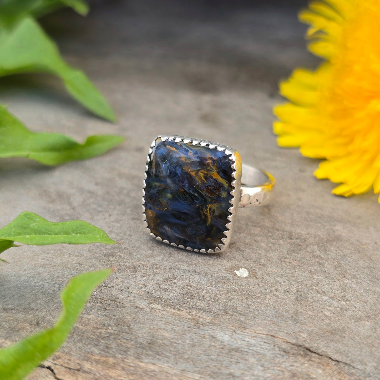 Pietersite Hand-Forged Sterling Silver Rounded Square Ring
