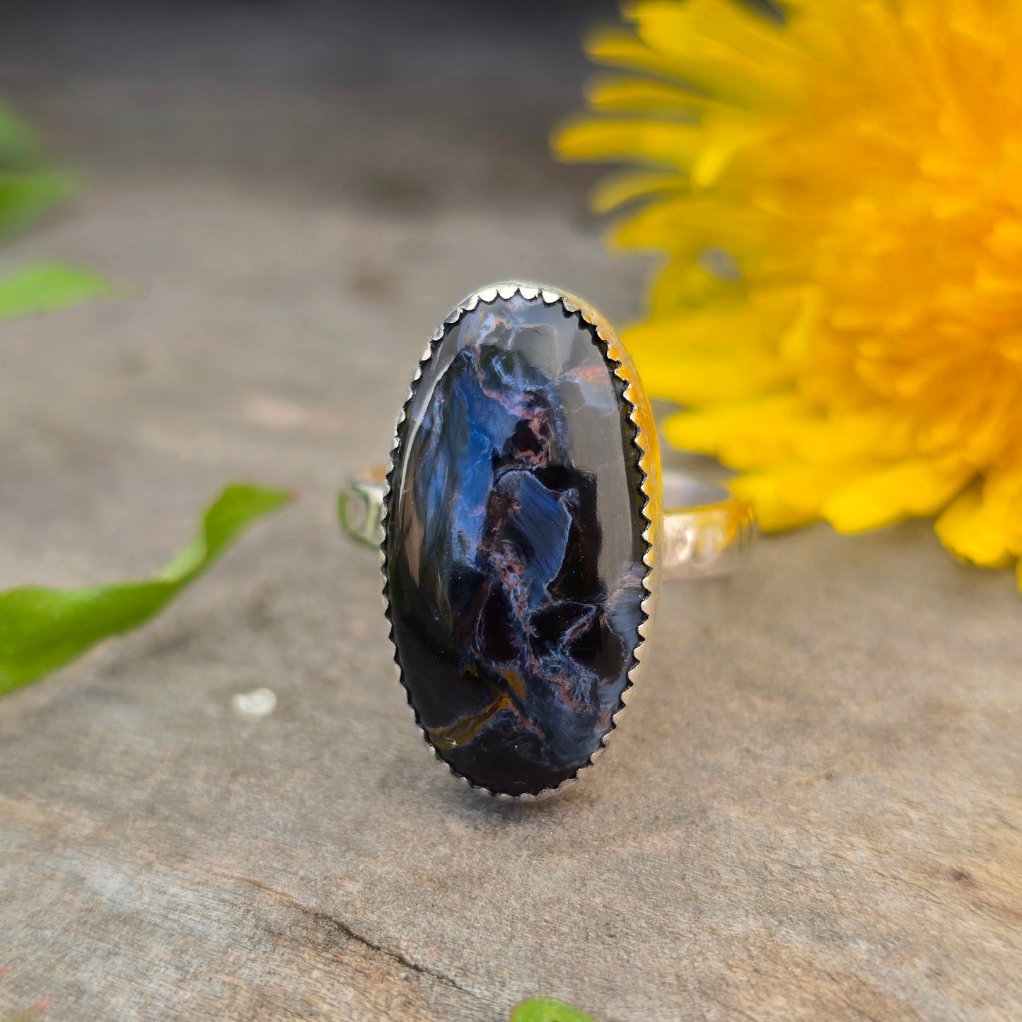 Pietersite Hand-Forged Sterling Silver Oval Ring