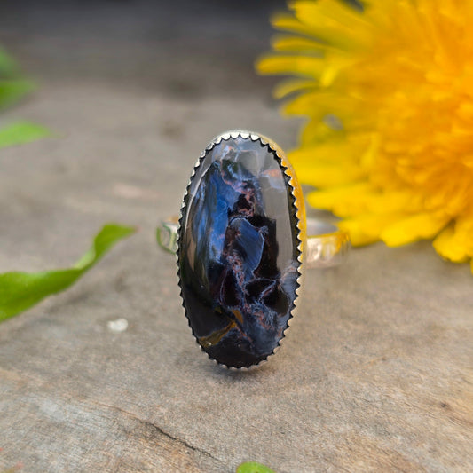Pietersite Hand-Forged Sterling Silver Oval Ring