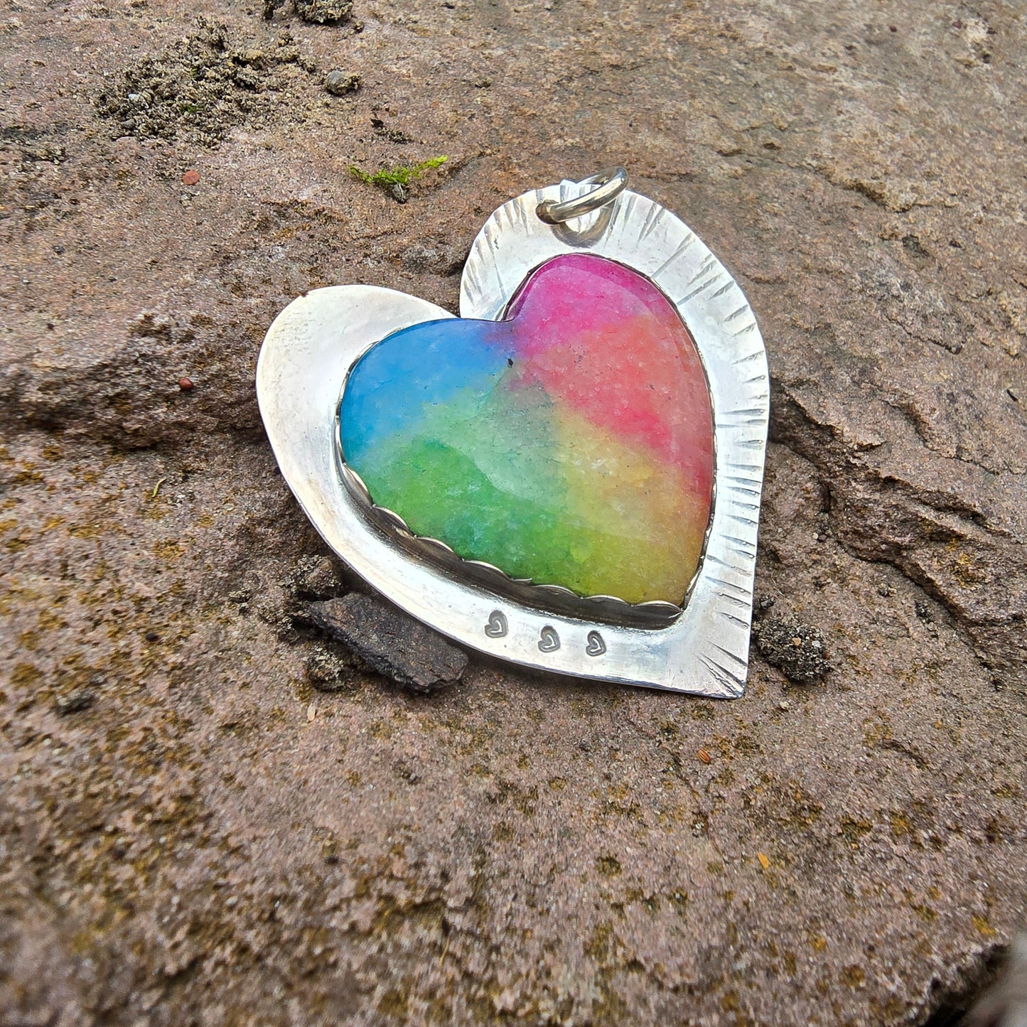 Rainbow Quartz Heart Pendant in Hand-Forged Sterling Silver