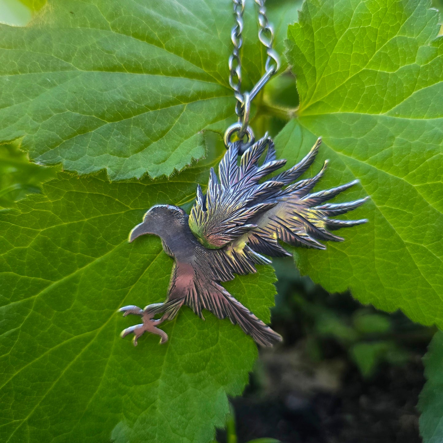 Raven Landing Pendant in Hand-Forged Sterling Silver