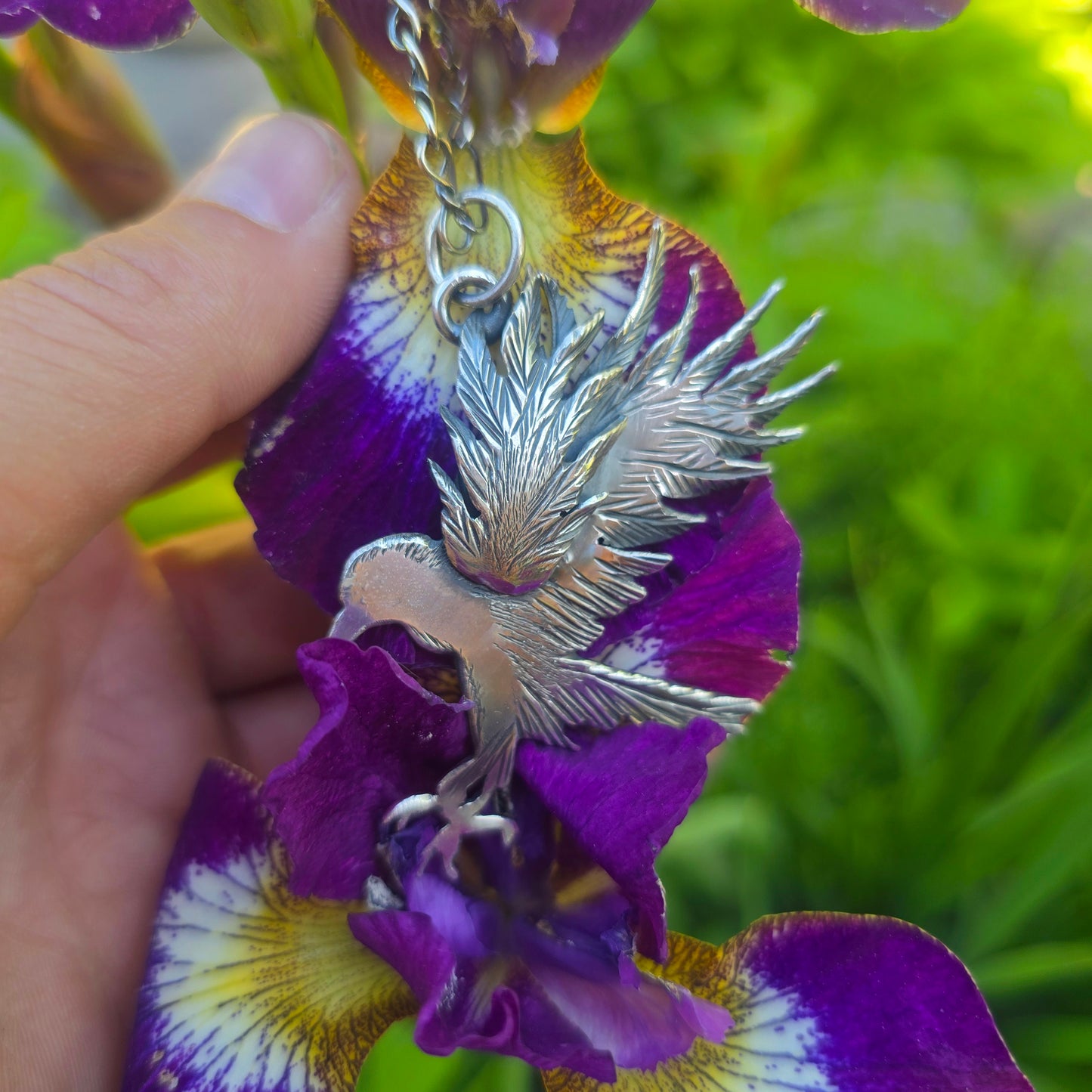 Raven Landing Pendant in Hand-Forged Sterling Silver