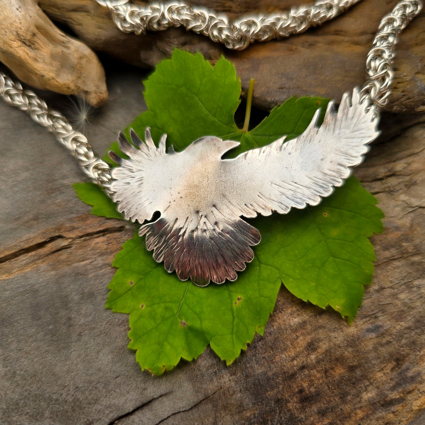 Raven in Flight Byzantine Necklace — Hand-Forged Sterling Silver Masterwork
