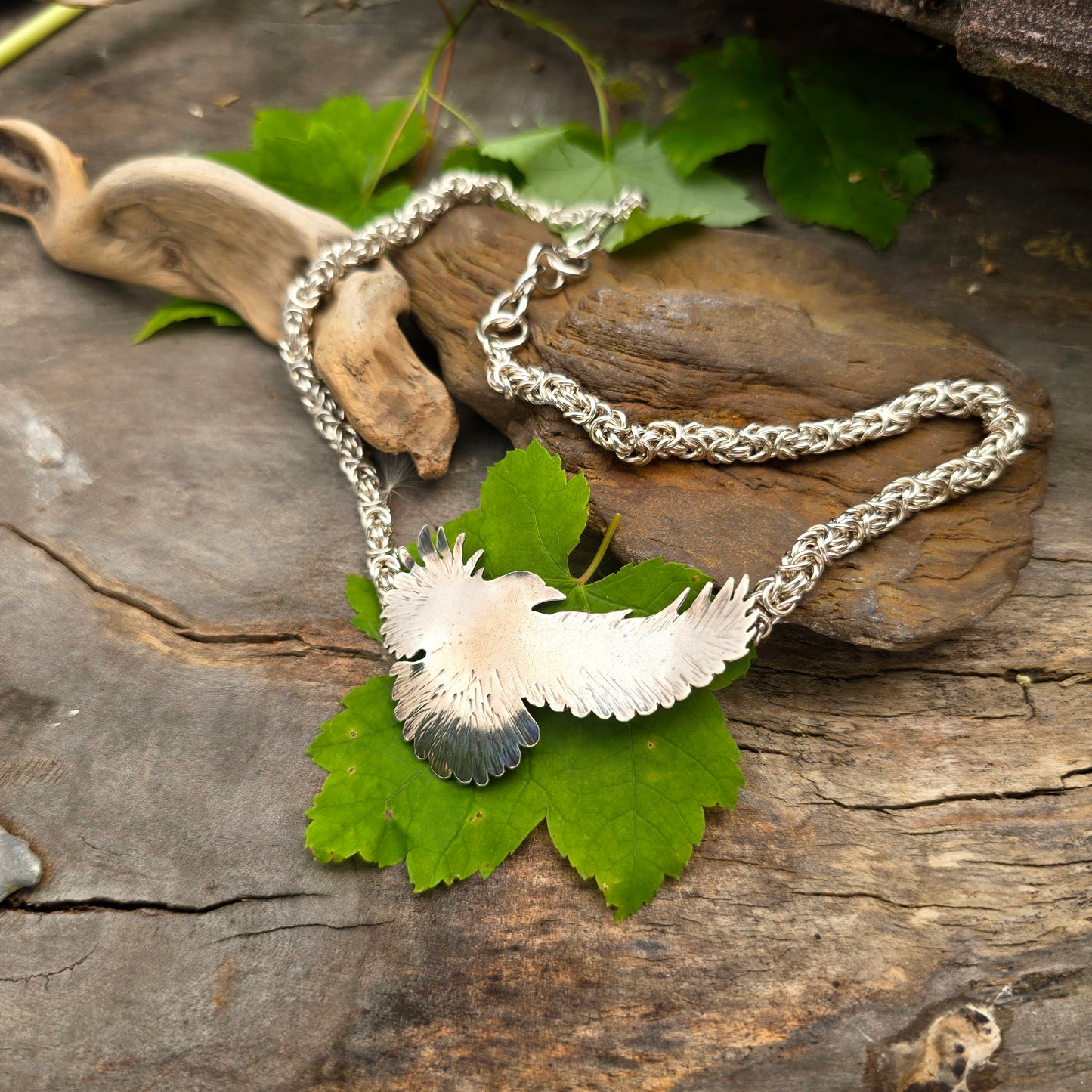 Raven in Flight Byzantine Necklace — Hand-Forged Sterling Silver Masterwork