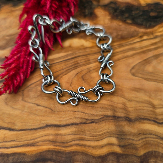 Wrapped S-Hook Hand-Forged Sterling Silver Chain Bracelet