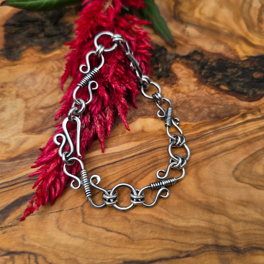 Wrapped S-Hook Hand-Forged Sterling Silver Chain Bracelet
