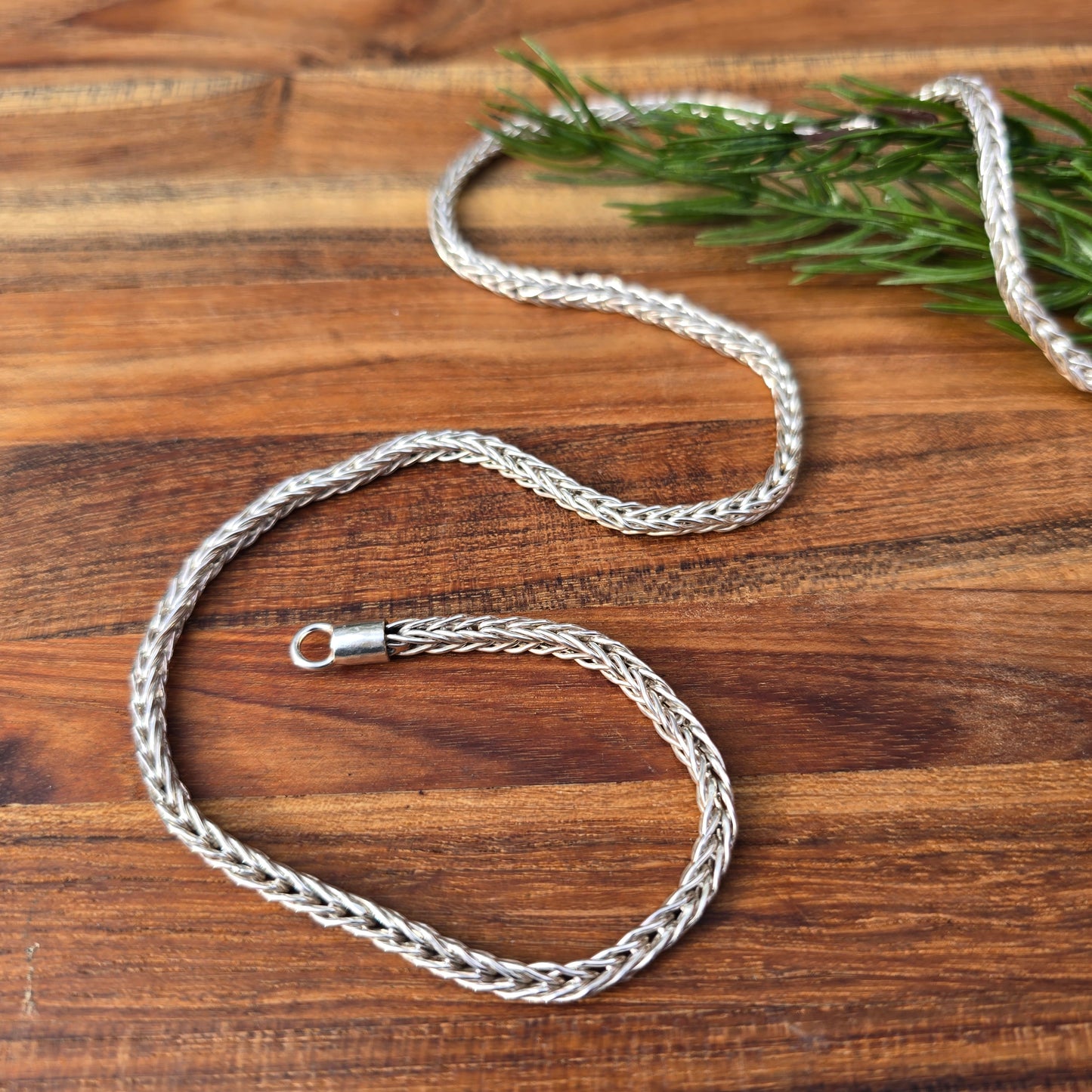 sterling silver shiny foxtail link chain detailed view from top