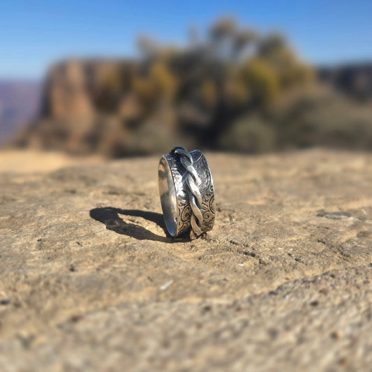 Heavy Twisted Spinner Ring in Hand-Forged Sterling Silver
