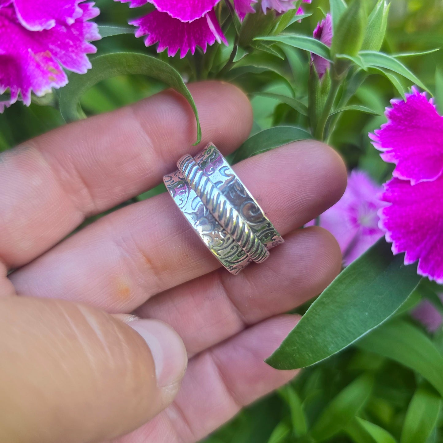Wide Hand-Forged Sterling Silver Spinner Ring