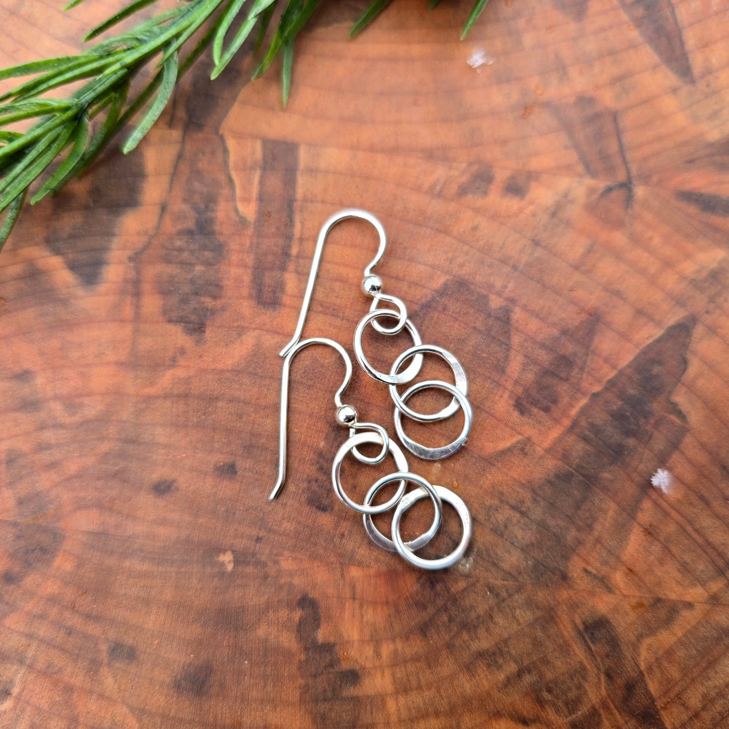 Sterling silver triple hoop earrings hand-forged from solid silver