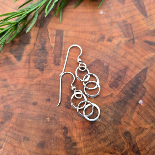 Sterling silver triple hoop earrings hand-forged from solid silver