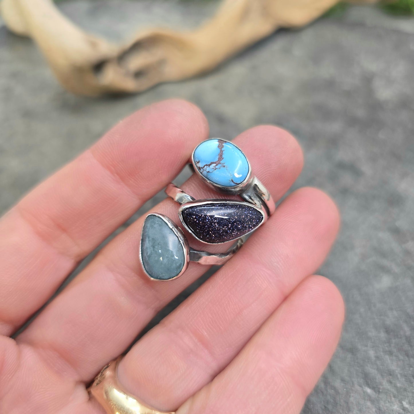 Golden Hills Turquoise, Aquamarine & Sandstone Sterling Silver Ring