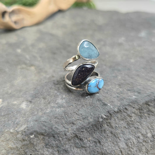 Golden Hills Turquoise, Aquamarine & Sandstone Sterling Silver Ring