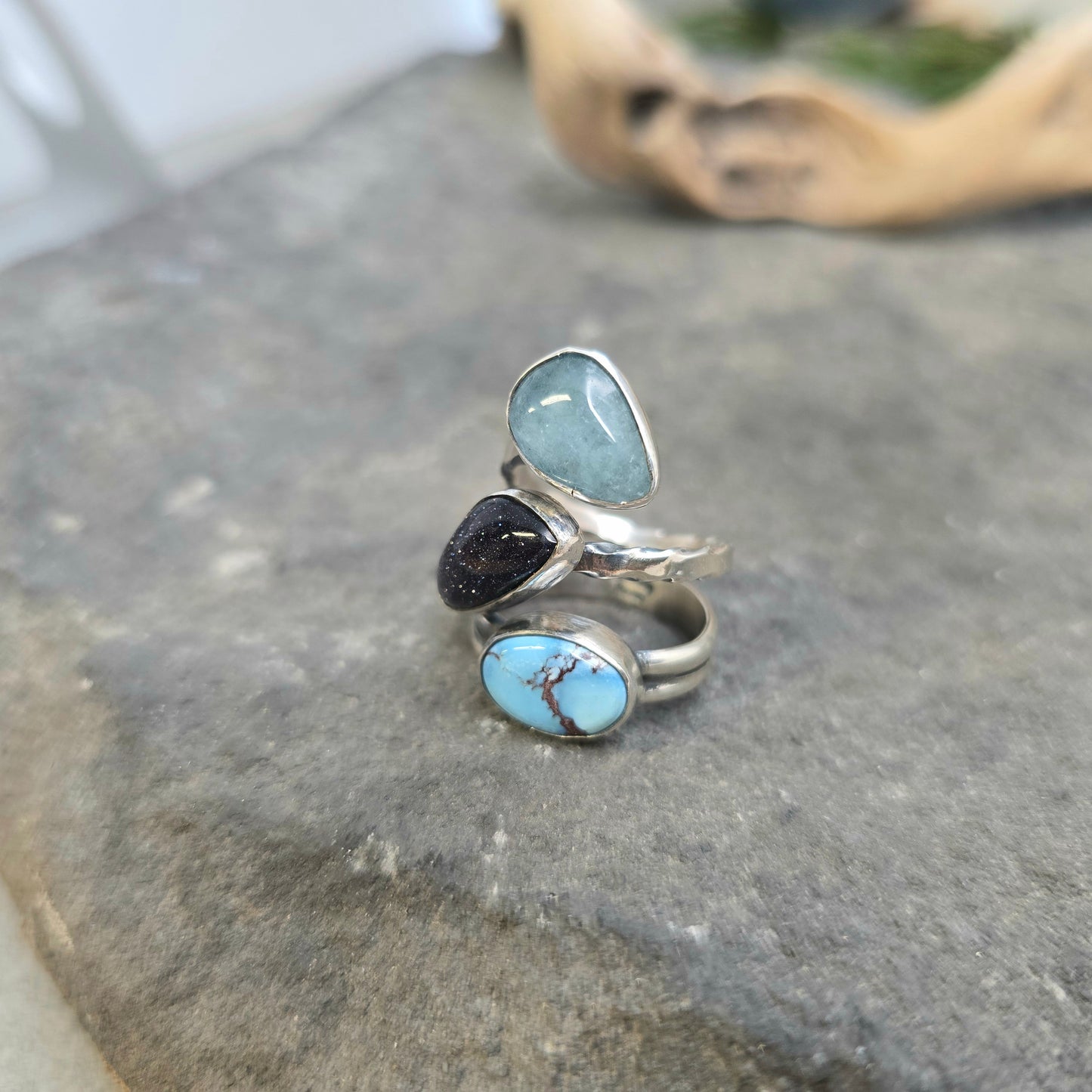 Golden Hills Turquoise, Aquamarine & Sandstone Sterling Silver Ring