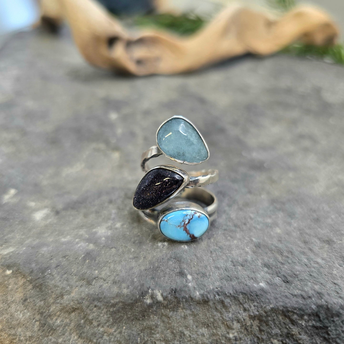 Golden Hills Turquoise, Aquamarine & Sandstone Sterling Silver Ring