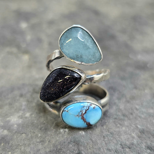 Golden Hills Turquoise, Aquamarine & Sandstone Sterling Silver Ring