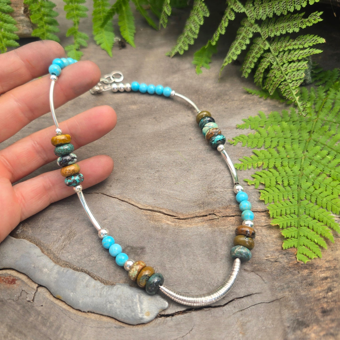 Turquoise & Sterling Silver Beaded Necklace