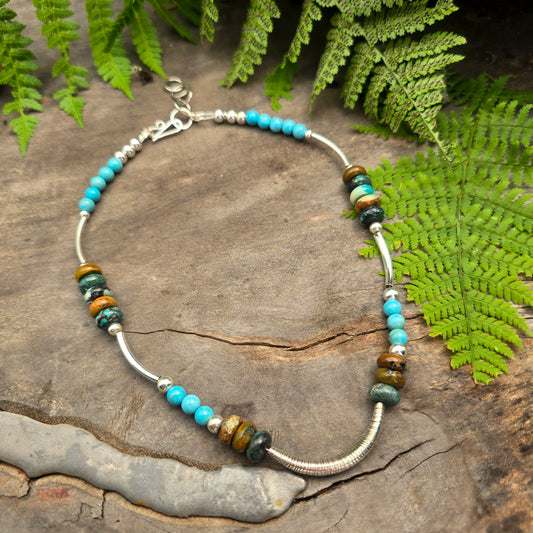 Turquoise & Sterling Silver Beaded Necklace