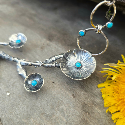 Hand-Forged Flowering Branch Statement Necklace — Turquoise Sterling Silver Masterwork