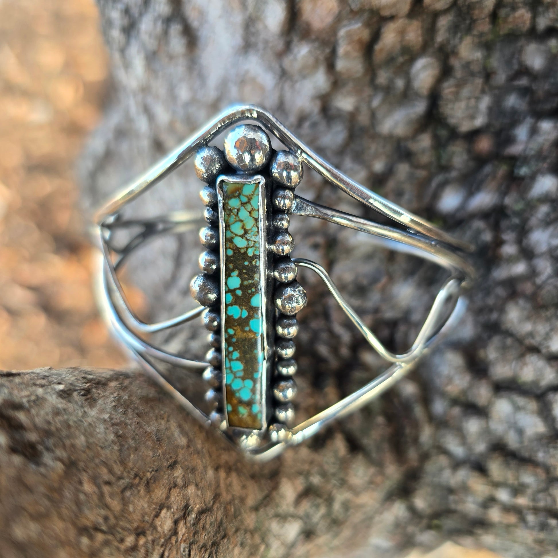 Statement sterling silver turquoise cuff slight angled view