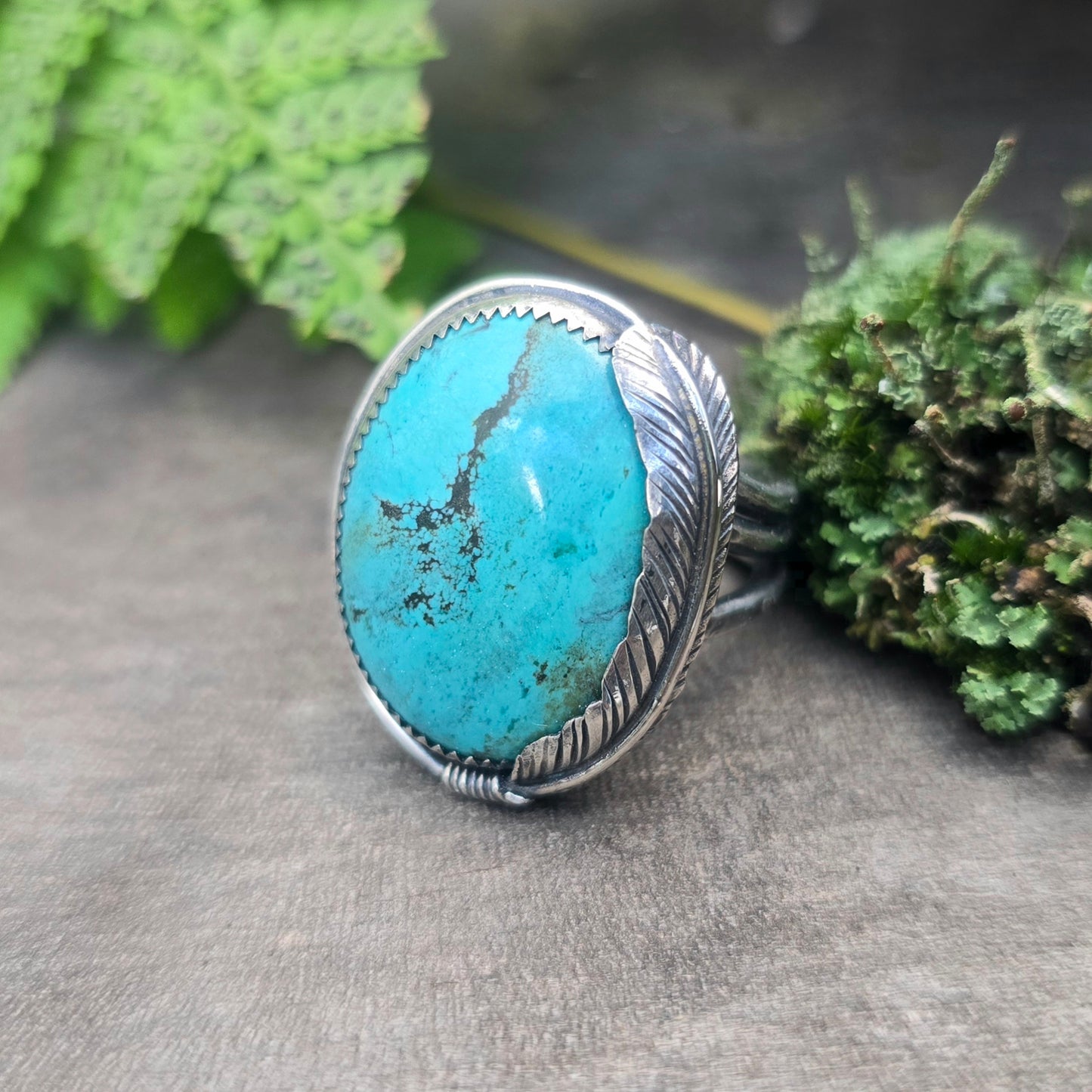 Turquoise Feather Hand-Forged Sterling Silver Statement Ring