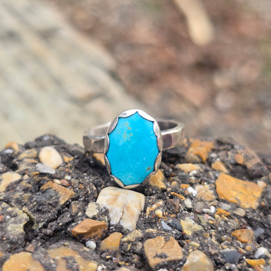 Turquoise Ring in Hand-Forged Sterling Silver – Size 7.25