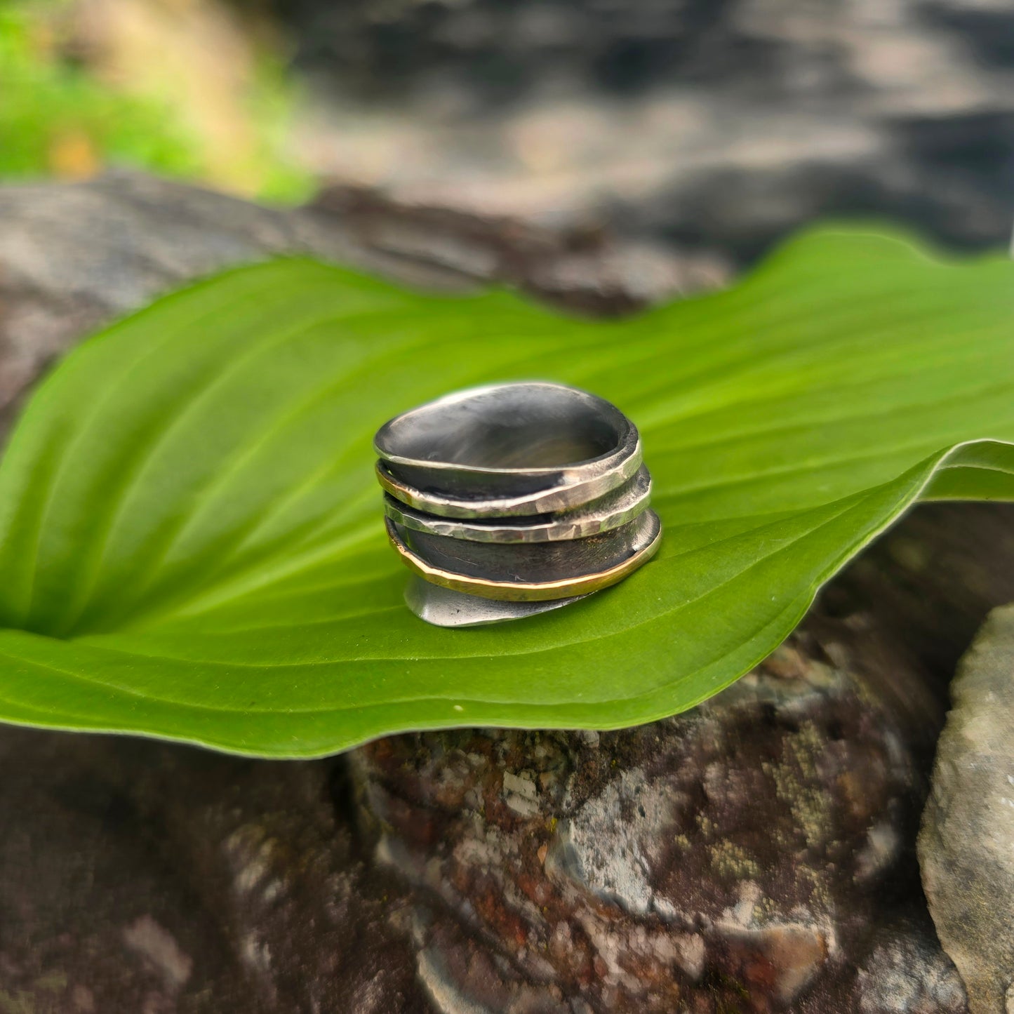 Turquoise Mixed Metal Hand-Forged Spinner Ring