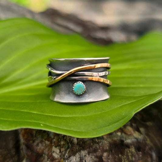 Turquoise Mixed Metal Hand-Forged Spinner Ring