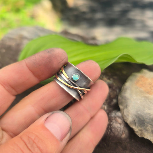 Turquoise Mixed Metal Hand-Forged Spinner Ring