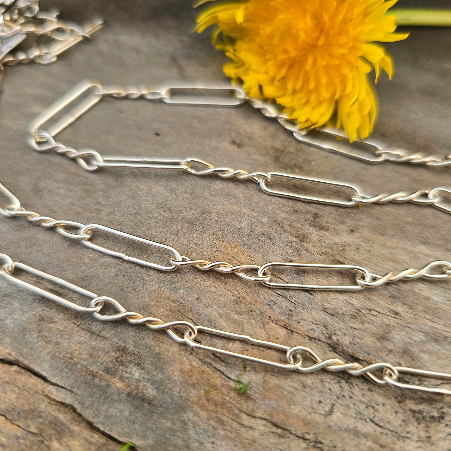 Hand-Forged Twisted Link & Paperclip Sterling Silver Chain