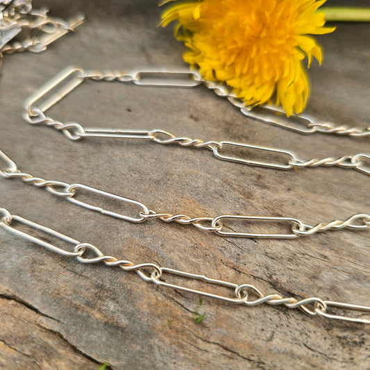 Hand-Forged Twisted Link & Paperclip Sterling Silver Chain