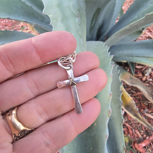 Sterling Silver Cross Pendant with 14k Gold Filled Accent