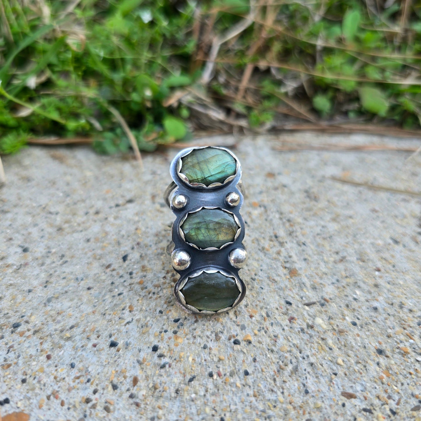 One-of-a-Kind Yellow-Green Flash Labradorite Triple Shank Ring — Signature Statement Form