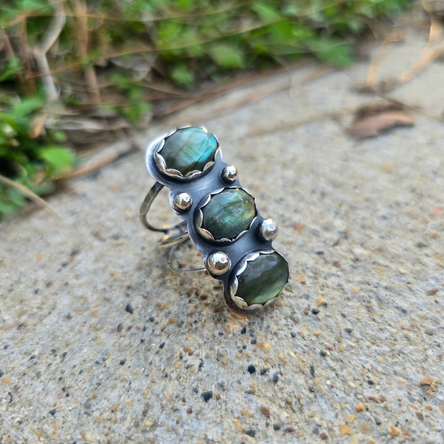 One-of-a-Kind Yellow-Green Flash Labradorite Triple Shank Ring — Signature Statement Form