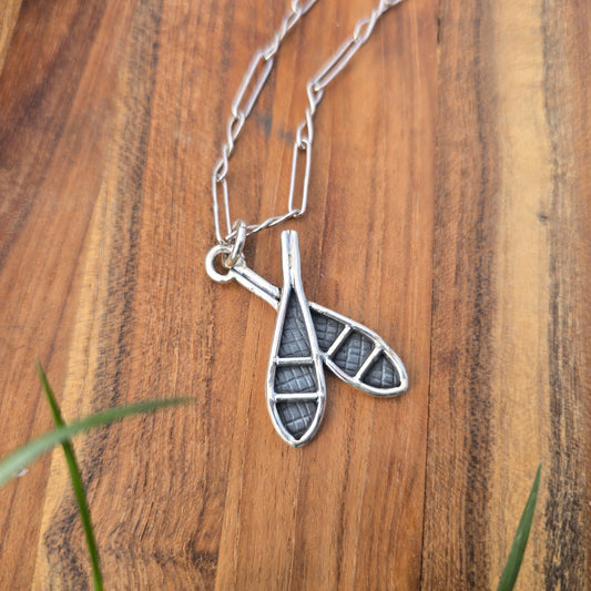 sterling silver double snowshoe pendant top view