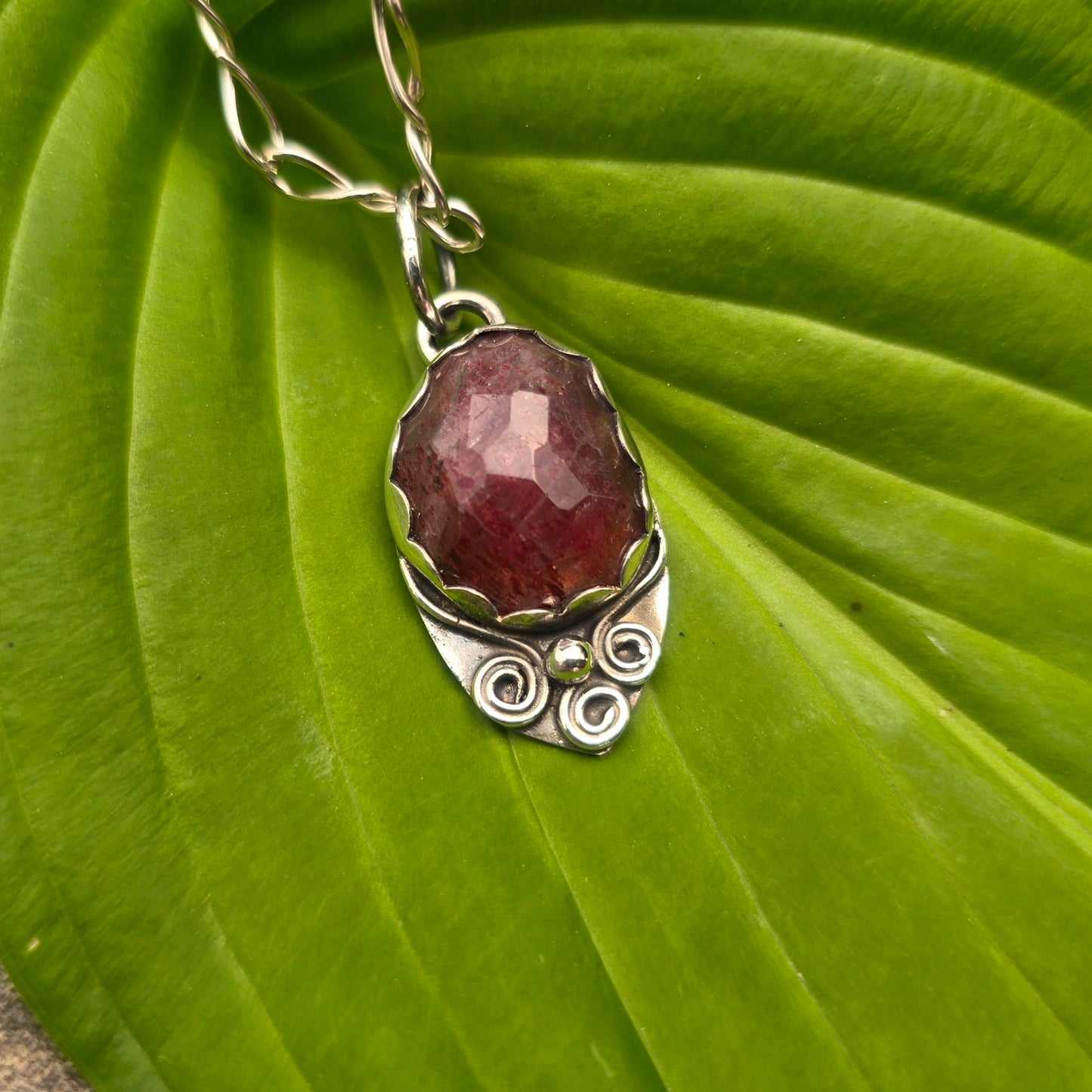 Strawberry Quartz Hand-Forged Sterling Silver Pendant