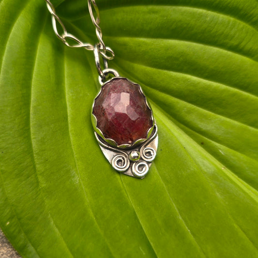 Strawberry Quartz Hand-Forged Sterling Silver Pendant