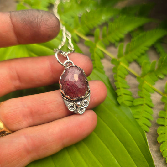 Strawberry Quartz Hand-Forged Sterling Silver Pendant