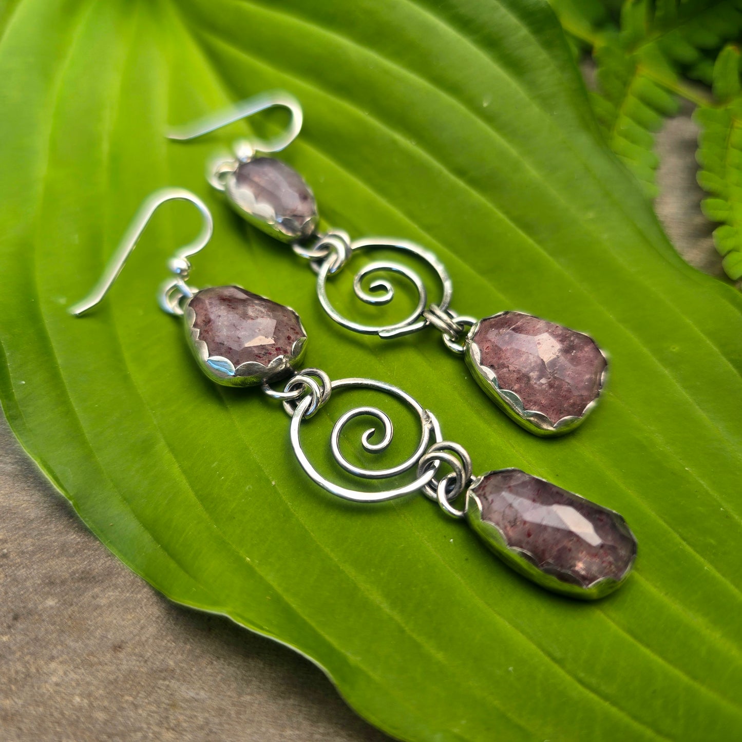 Strawberry Quartz Swirl Sterling Silver Statement Earrings
