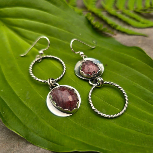Strawberry Quartz Hoop Hand-Forged Sterling Silver Earrings