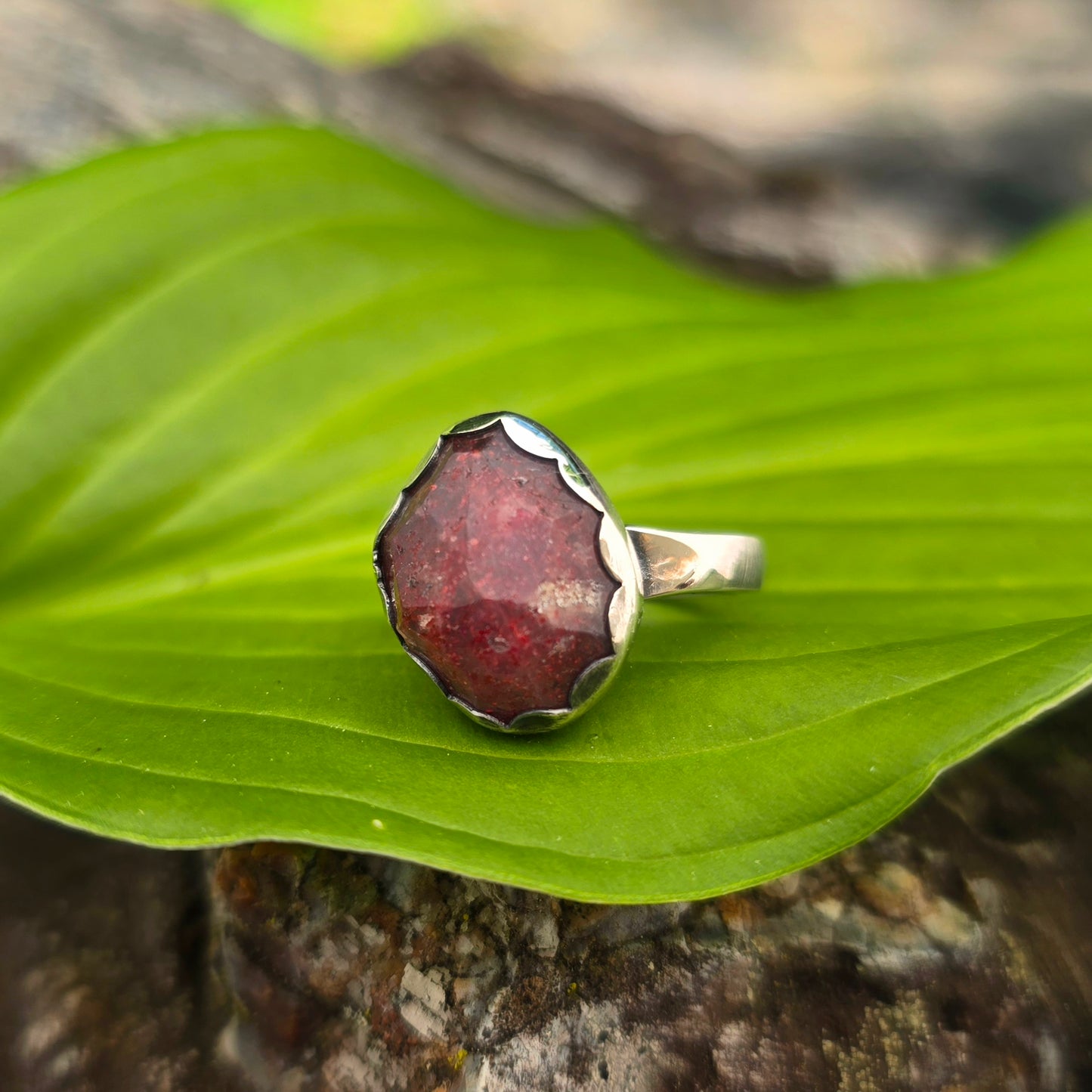 Strawberry Quartz Hand-Forged Sterling Silver Ring