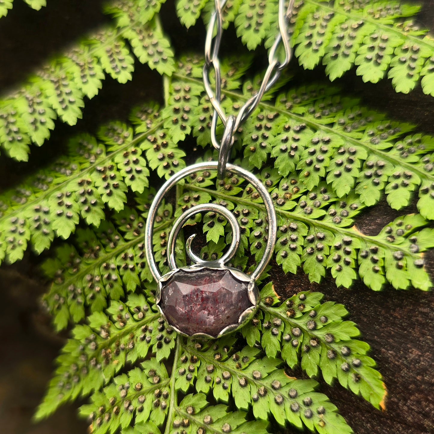 Strawberry Quartz Swirl Hand-Forged Sterling Silver Pendant