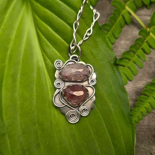 Strawberry Quartz Double Swirl Hand-Forged Sterling Silver Pendant
