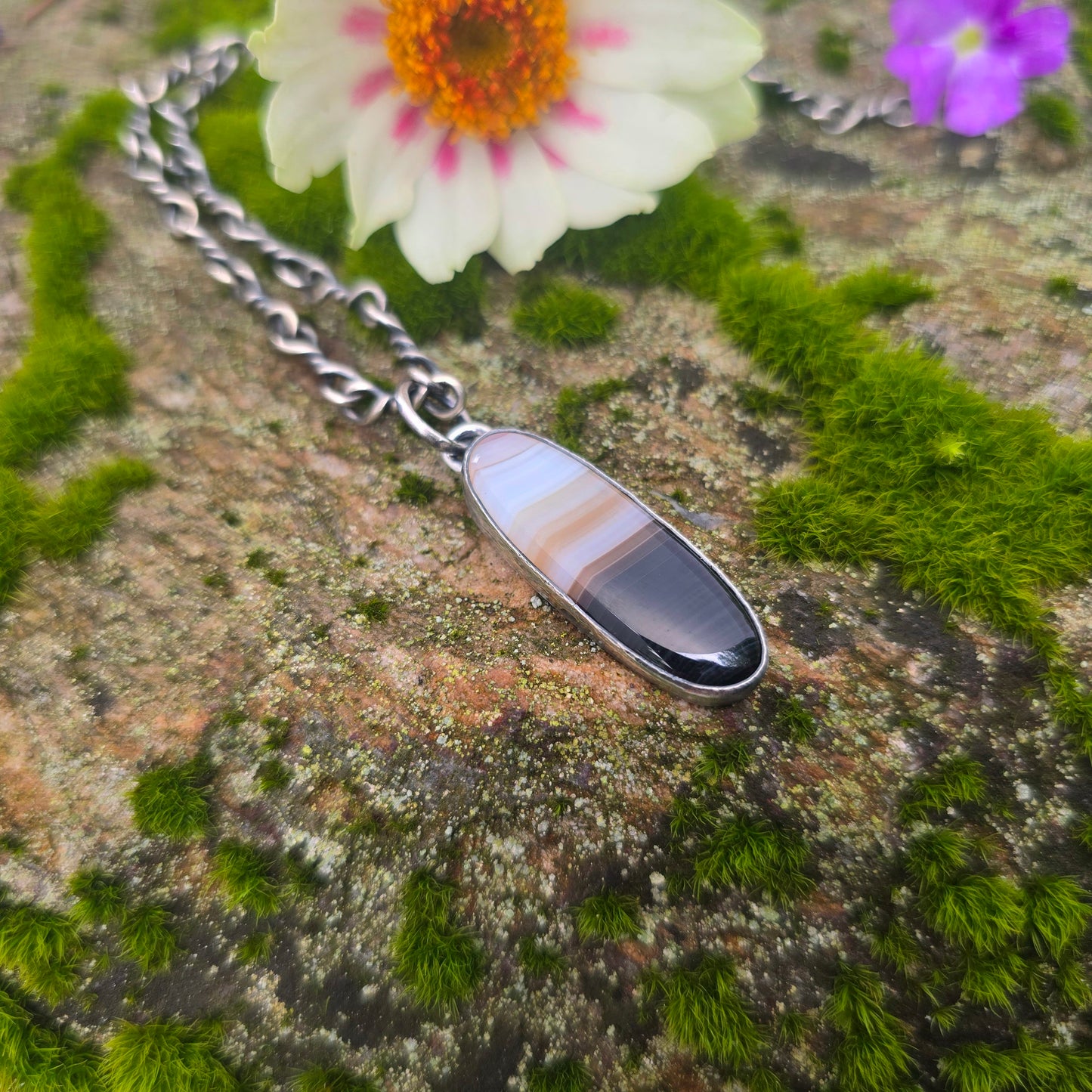 Striped Agate Hand-Forged Sterling Silver Pendant