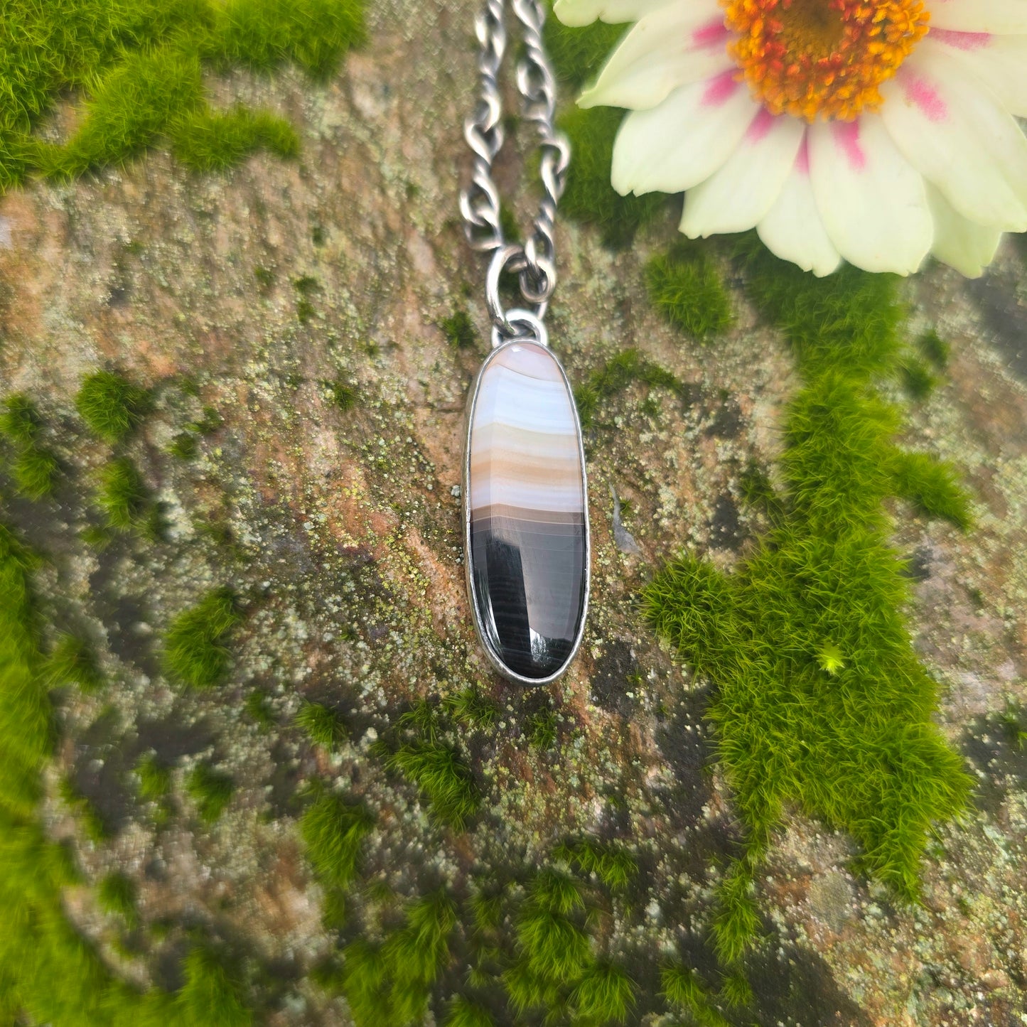 Striped Agate Hand-Forged Sterling Silver Pendant