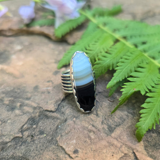 Striped Agate Six Band Hand-Forged Sterling Silver Ring