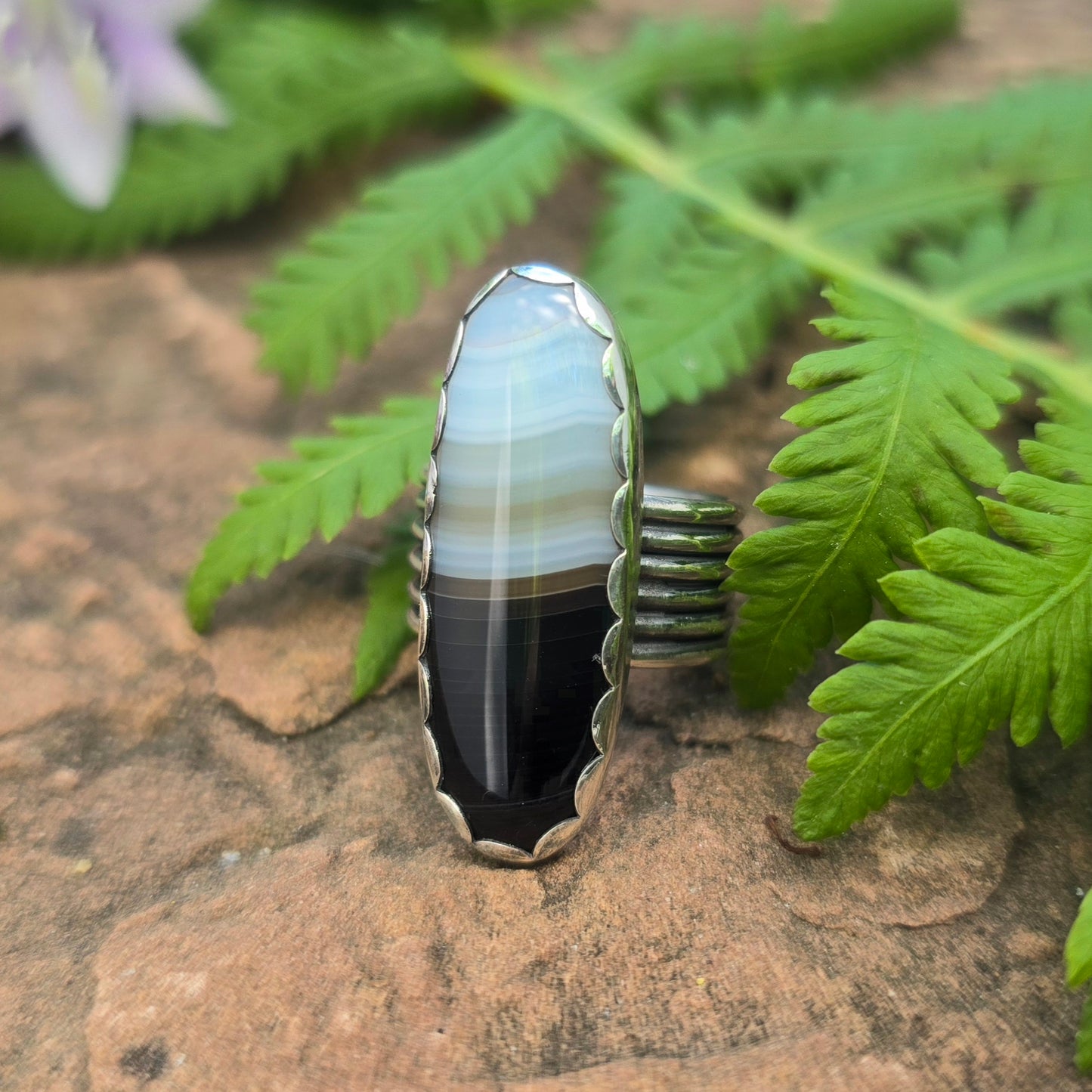 Striped Agate Six Band Hand-Forged Sterling Silver Ring