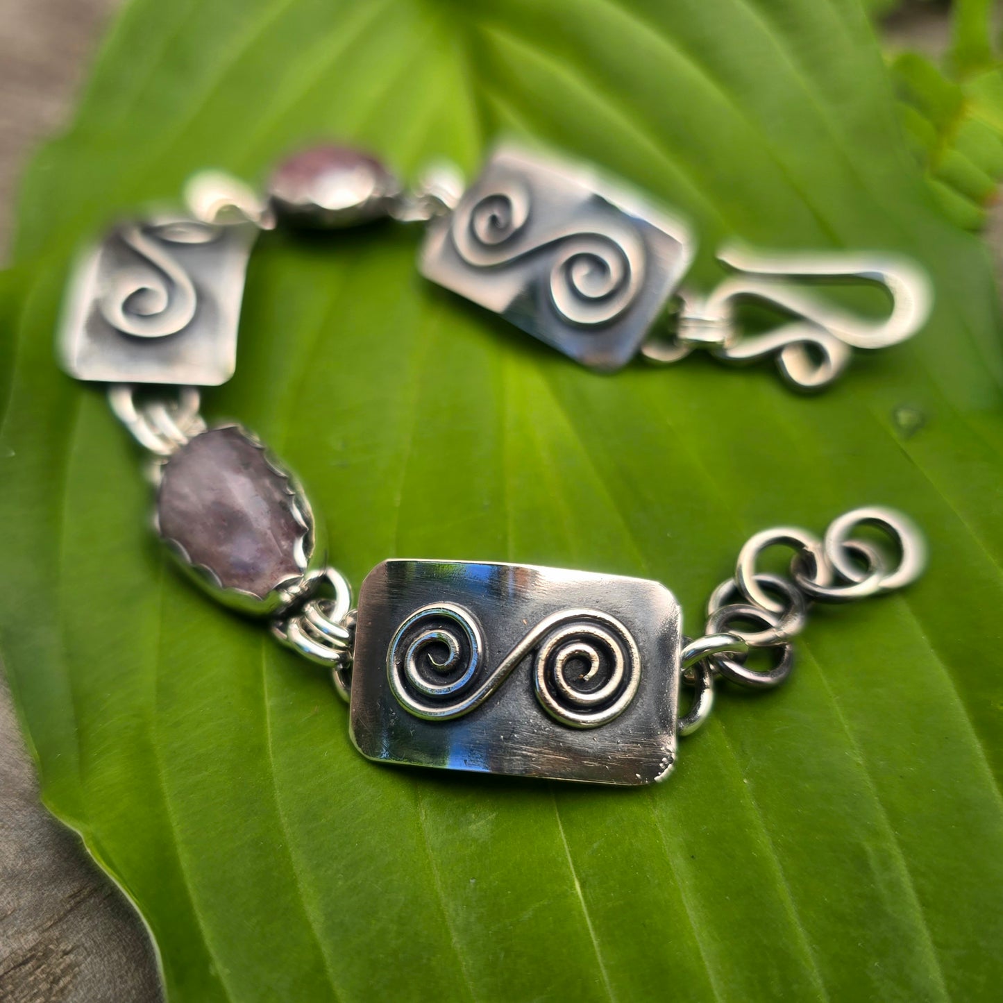 Strawberry Quartz Swirl Sterling Silver Bracelet