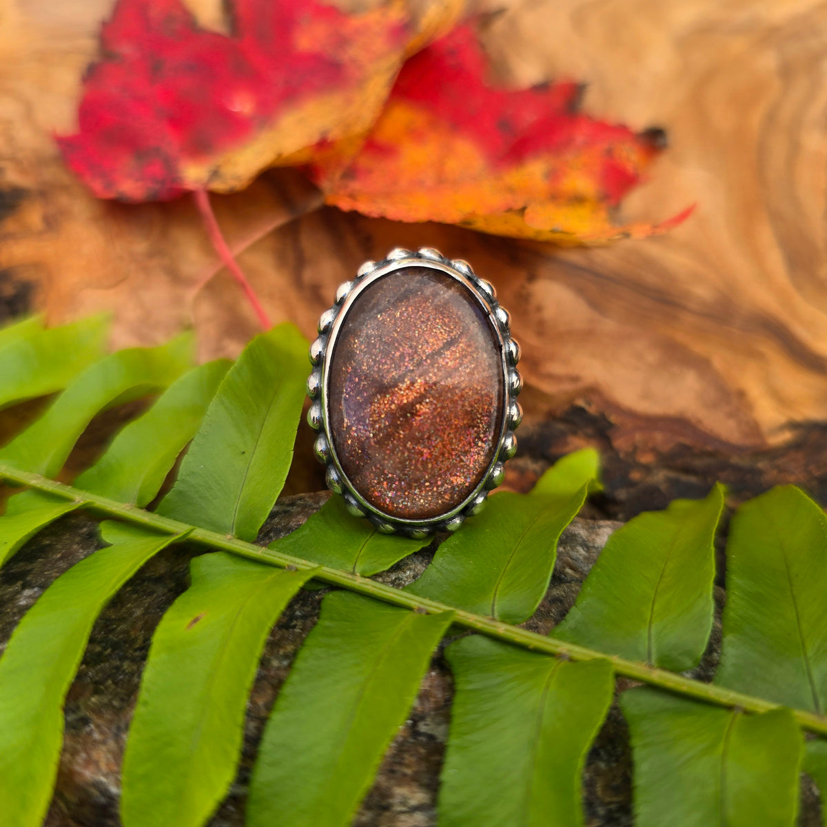 Sunstone Heavy Hammered Adjustable Sterling Silver Ring